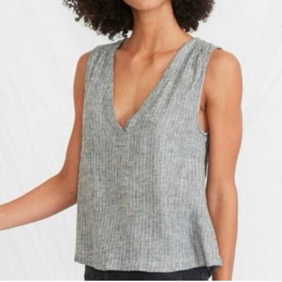 Marine Layer Chambray Striped Linen Blend Sleeveless V-Neck Top Small - Picture 1 of 6